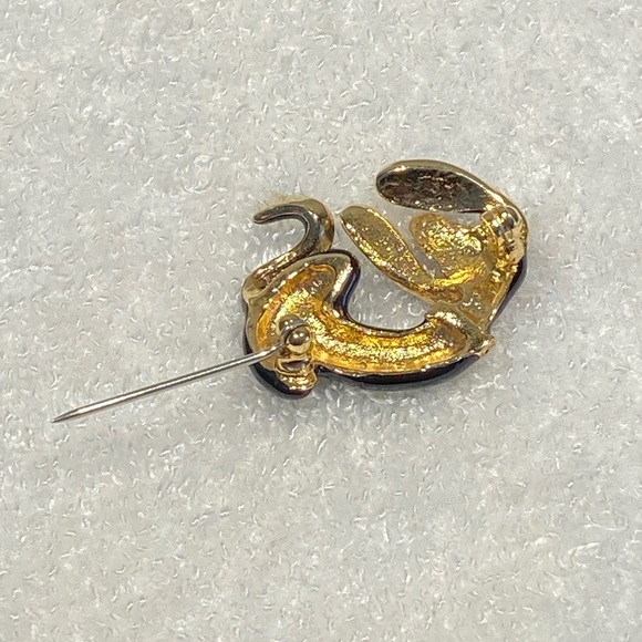 Dachshund Brooch Pin Black Enamel Clear Rhinestones Unisex - Picture 6 of 9